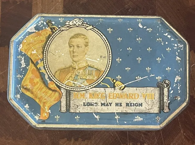 Vintage H.M. King Edward VIII "Long May He Reign" Riley's Toffee Tin RARE 1936