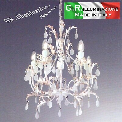 Cora LAMPADARIO IN FERRO BATTUTO 5 LUCI BIANCO ORO SOSPENSIONE CAMERA DA LETTO Cora 