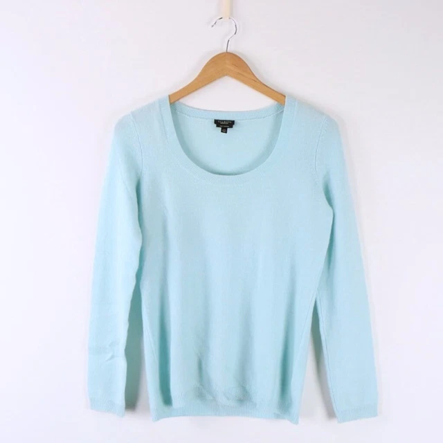 Talbots 100% Pure Cashmere Long Sleeve Aqua Blue Scoop Neck Pullover Sweater XS