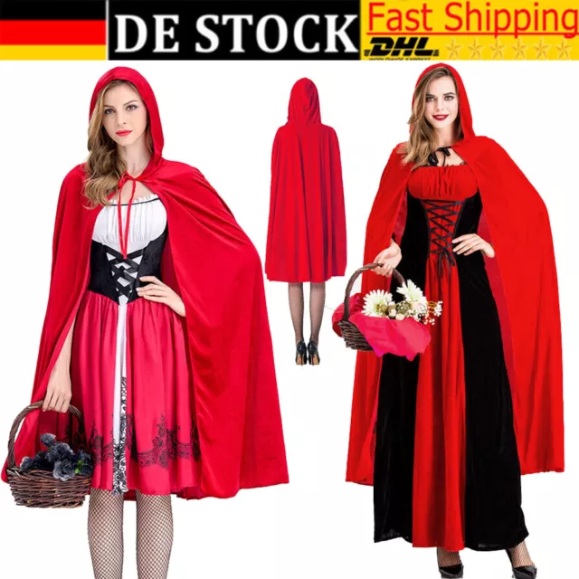 Damen Erwachsene Rotkäppchen Cosplay Kleid Cape Weihnachten Fancy Party Kostüm !