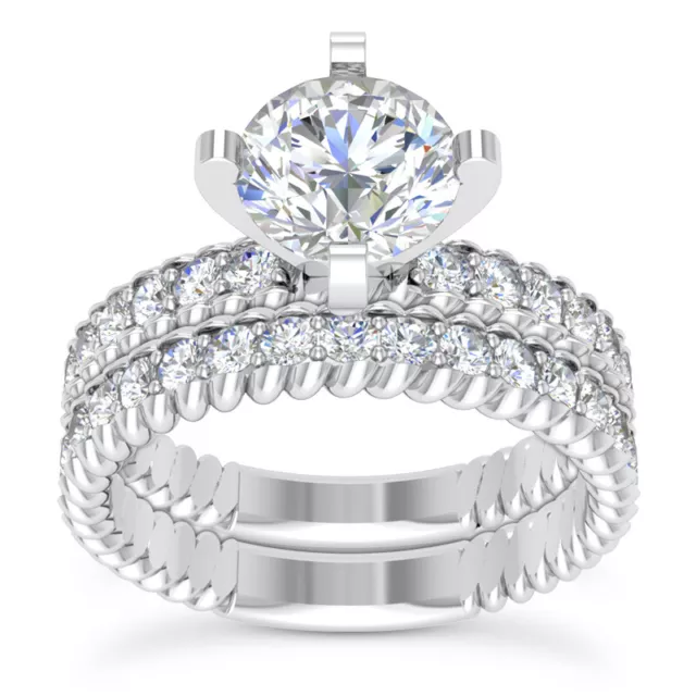 1.69 Carat SI1/G Round Cut Diamond Ring Matching Set 14k White Gold Treated