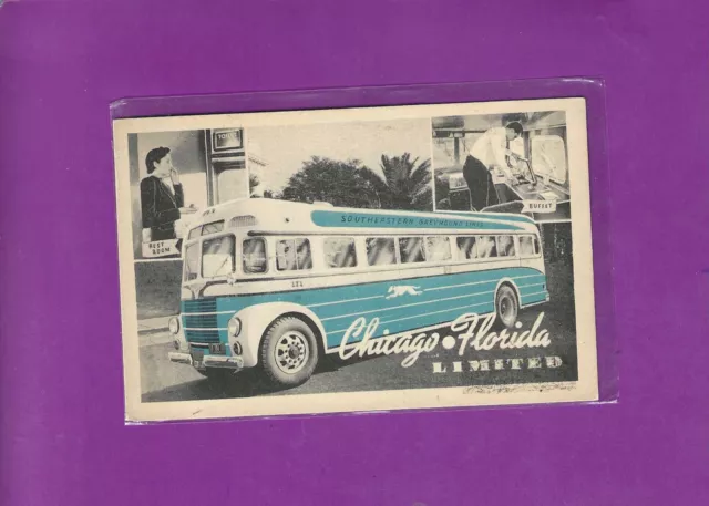 Southeastern Greyhound Bus Line Chicago-Florida LTD w/bathroom & buffet Postcard