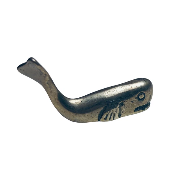 Vtg Brass Miniature Whale Figurine Paperweight Decor Nautical Old 3 1/4"
