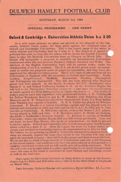 DULWICH HAMLET - Oxford & Cambridge v Universities Athletic Union 1945