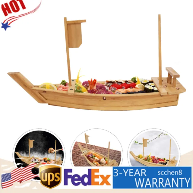 Serving Sushi Boat Tray Platter 31.5" Wooden Bamboo Nautical Decor Food Display