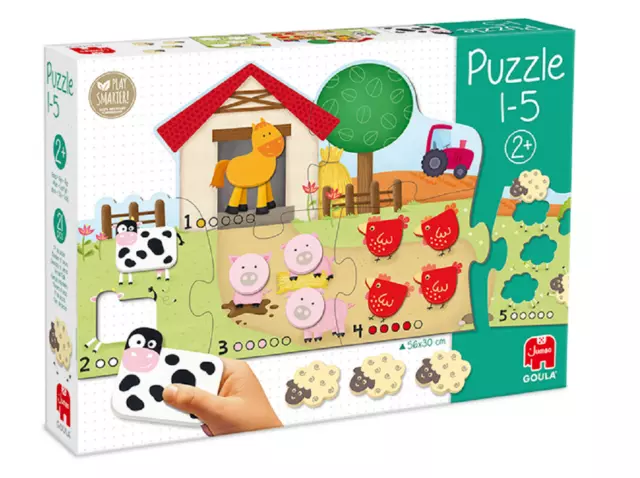 Holz Puzzle 1-5 zählen lernen für Kinder 2+ Jahre Goula 56x30cm - Neuware #E2