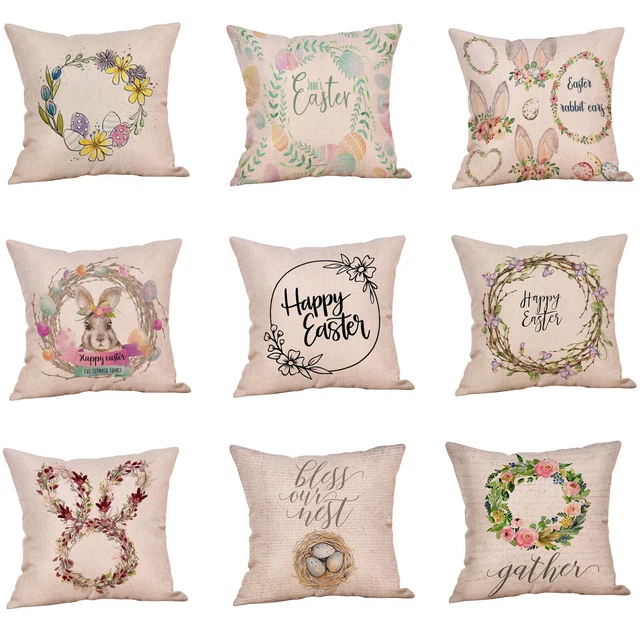 Easter Throw Pillow Cover Sofa Bedroom Office Rabbit Cushion Pillowcase 18x18in