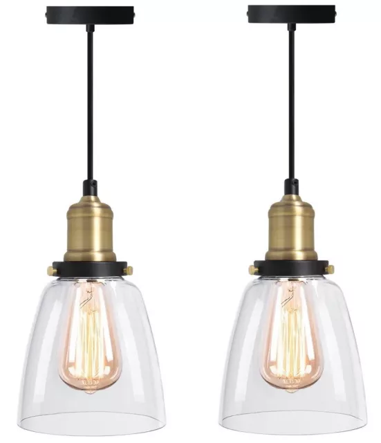 2 x Modern Vintage Industrial Retro Glass Ceiling Lamp Shade Pendant Light PA032