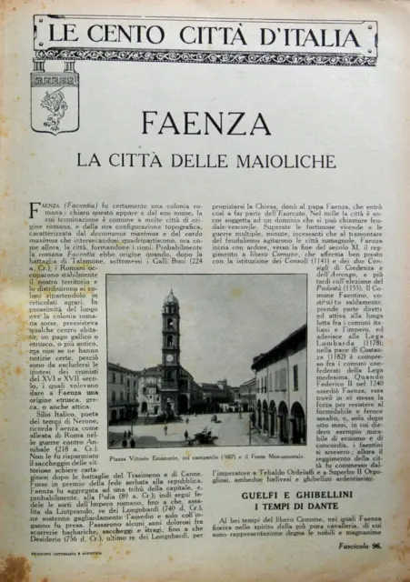 1920=Cento Citta D'italia=Faenza:citta Delle Maioliche - Ravenna  - Sonzogno Mi.