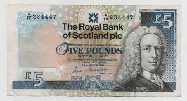 Scotland 5 Pounds 1987 Pick 347 Look Scans