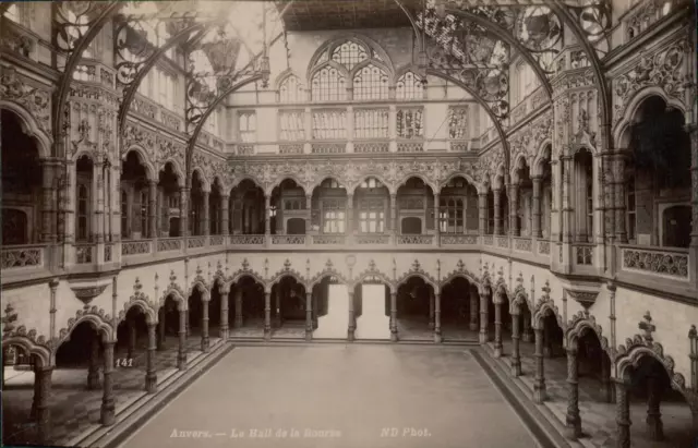 ND, Anvers, Le Hall de la Bourse  Vintage albumen print. Antwerpen. Belgium. T