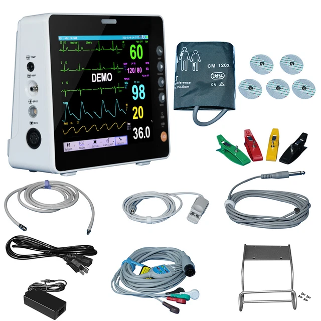 8" Vital Signs Patient Monitor 6 Parameter ECG NIBP RESP TEMP SPO2 HR Machine