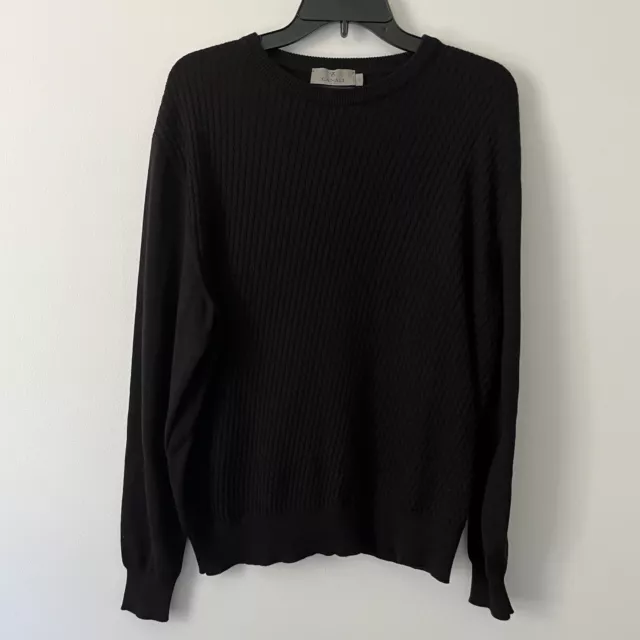 Canali Black Edition Textured Cotton Long Sleeve Crew Neck Sweater 52 Large