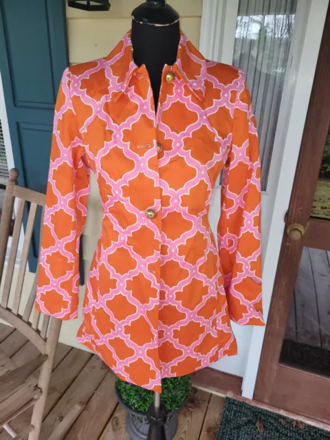 NWT Skirtin Women’s Size Med Orange Pink Abstract Dress Jacket Euro Stretch