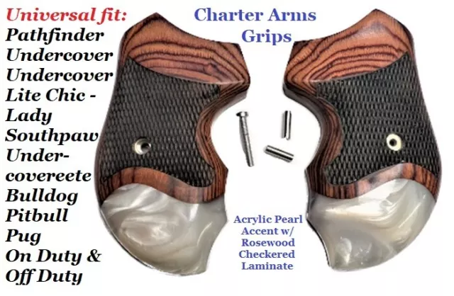 fits all Charter Arms Grips universal fit Rosewood Pearl Checkered , ,