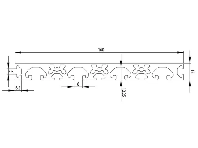 Alu Profilé aluminium 160x16L type I fente 8 clair argent (53,90€/m,min.1€) 2