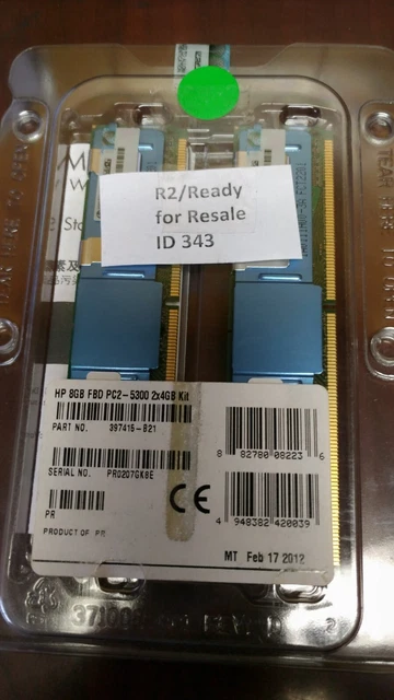 Hp 8Gb (2X4Gb)  Pc2-5300 Ddr2 Sdram Ecc Memory Kit Id343