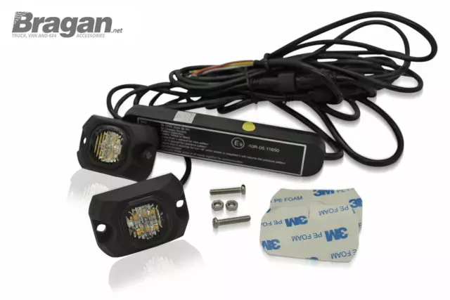 2x 12/24v 4 Amber LED Flush Fit Flashing Strobes - Bolt On