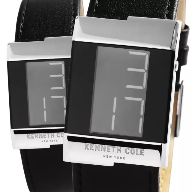 Kenneth Cole New York Montre Femme Homme Vrai Cuir Numérique Négatif Affichage