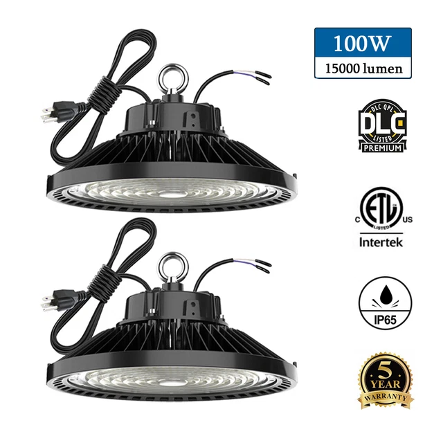 2Pcs 100W UFO Led High Bay Light Commercial Industrial Shop Light Fixtures 5000K