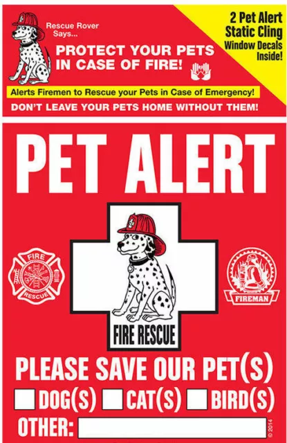 PET SAFETY ALERT Cling Window Decal Sticker CAT DOG Fire Rescue Emergency 2 pk