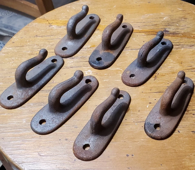 7 Old Antique Iron Hook Wall Nautical ? Special Use? Vintage 4"L Heavy Duty