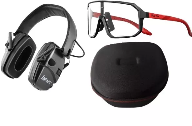 Set Kapselgehörschutz Howard Leight Impact Sport, Brille und Hartschalentasche