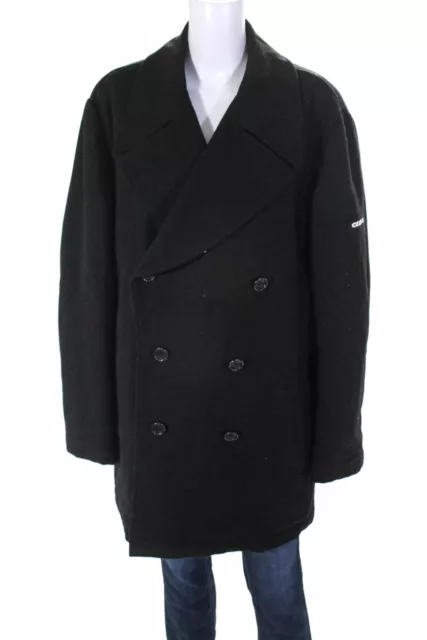 Iceberg Womens Wool Notched Collar Double Breasted Pea Coat Jacket Black Size 56