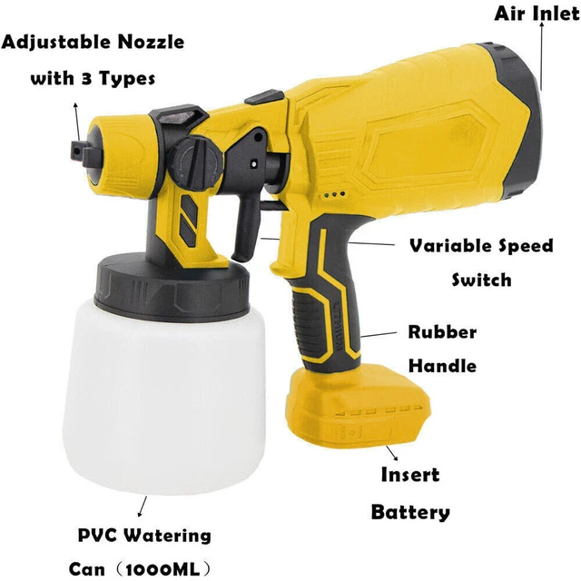 18V SPRAY GUN Cordless Fence Wall Paint Sprayer Electric Airless HVLP