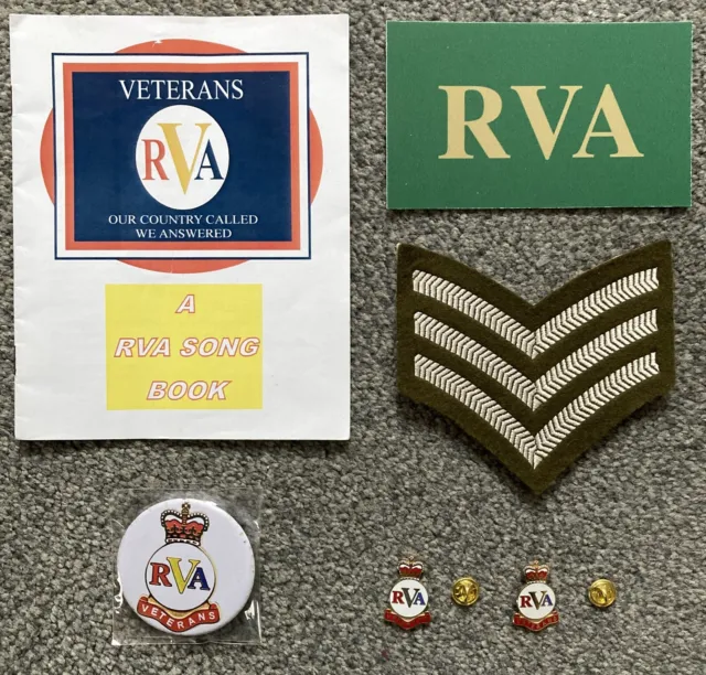 RVA - Veterans memorabilia. Songbook, Badges, stripes, membership card. Unused.