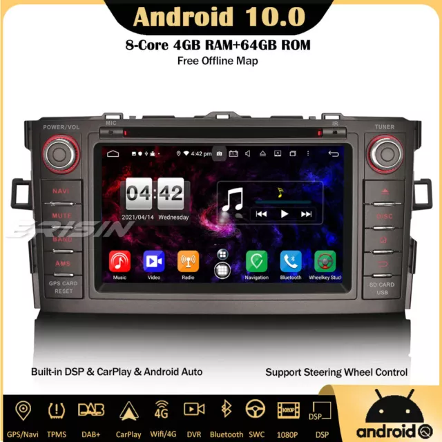 8-Core Android 10 Autoradio GPS Wifi CarPlay DVD Navi Toyota Auris Corolla Altis