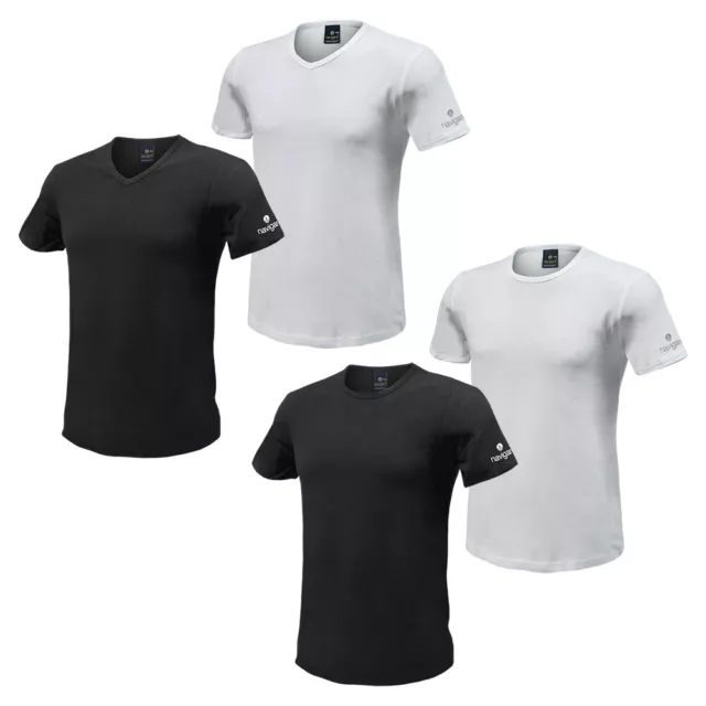 Set 3 T-Shirt Uomo NAVIGARE Cotone Bielastico Bianco / Nero Girogola e V.
