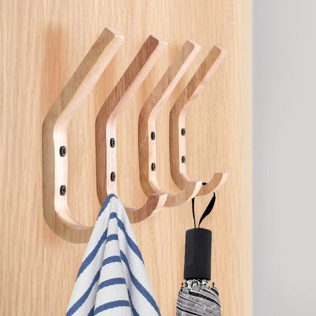 4x Coat Hooks Wall Mounted Hanger Natural Wood for Porch Entryway Hanging
