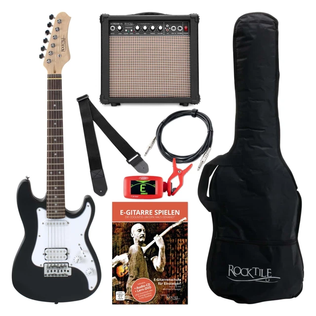 Kinder E-Gitarre Komplett Set Verstärker Amplifier Kabel Gigbag Gurt Schwarz