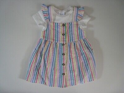 New F&F Baby Girls Striped Dress & Top 2 Piece Outfit Set - 3-6 Months Free P&P