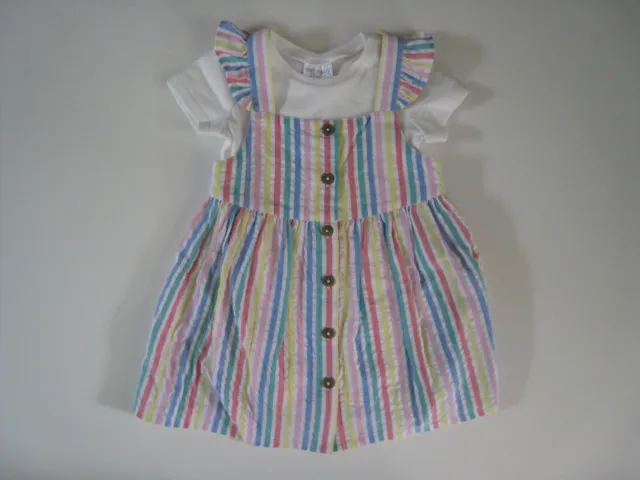 New F&F Baby Girls Striped Dress & Top 2 Piece Outfit Set - 3-6 Months Free P&P