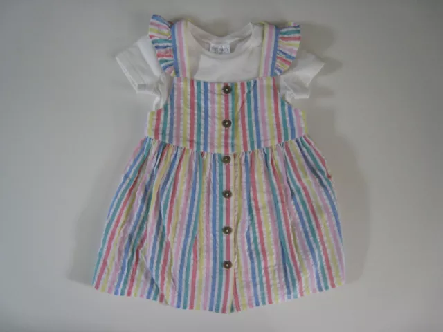 New F&F Baby Girls Striped Dress & Top 2 Piece Outfit Set - 3-6 Months Free P&P