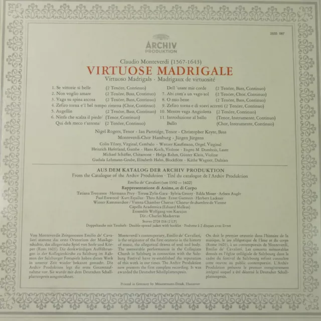 Nigel Rogers Monteverdi Virtuose Madrigale Archiv 2533087 LP-7559 3