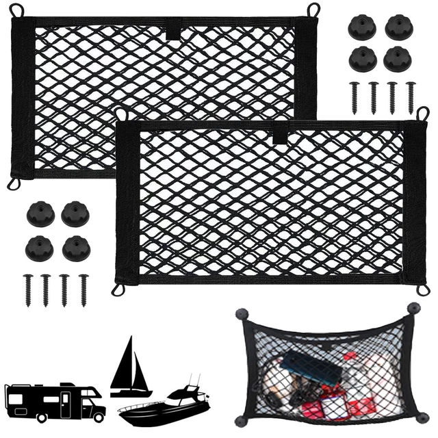Small Net Pocket Storage - 2 Pack, Elastic Mesh with Hooks (24 x 9.8 Inches)