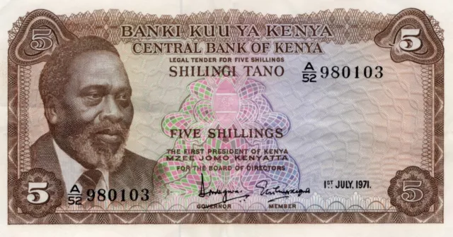 1971 Kenya 5 Shillings Xf #328-10