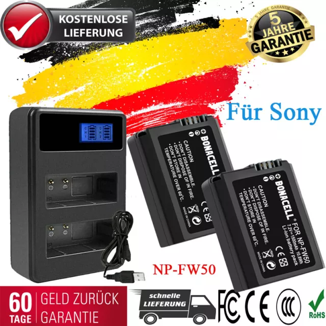 2x 1500mAh NP-FW50 Akku + LCD Dual Ladegerät Für Sony Alpha A3000 A5000 A6000 NX