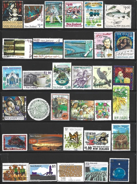 New Zealand, $1 Stamps (40), Assorted, Used