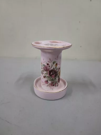 Vintage Lefton Pink Porcelain Toothbrush Holder Hand Painted Floral Bouquet