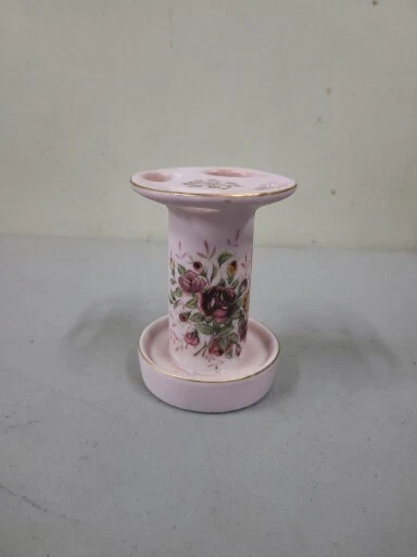 Vintage Lefton Pink Porcelain Toothbrush Holder Hand Painted Floral Bouquet