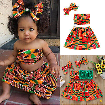 Toddler Kids Baby Girls African Style Vest Tops Dashiki Skirts Ankara Outfits