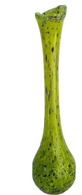 Ancien Vase En Pâte De Verre - Motif Moucheté Vert Et Jaune - Art Déco