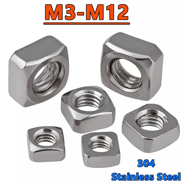 Square Nuts DIN557 304 Stainless Steel Metric Thread Nut M3 M4 5M 6M M8 M10 M12