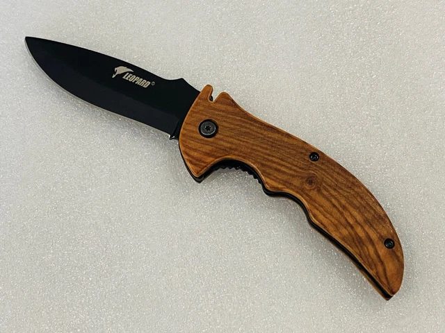Couteau fermant de poche Léopard collection Easygrip avec manche en bois de teck