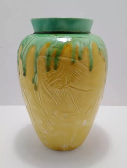 shancock & sons Stoke On Trent Yellow And Green Aquatic corona ware vase