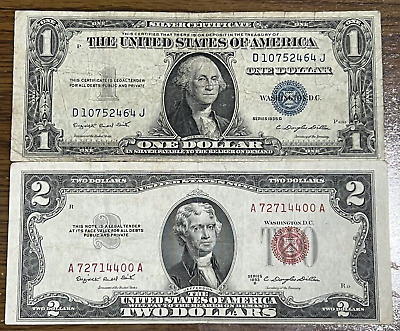 1935 G No Motto $1 Silver Certificate And 1953 B Red Seal